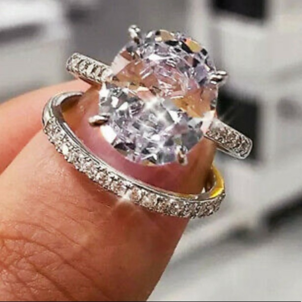 New stamped 925 sterling silver diamond  ring set - Picture 5 of 7